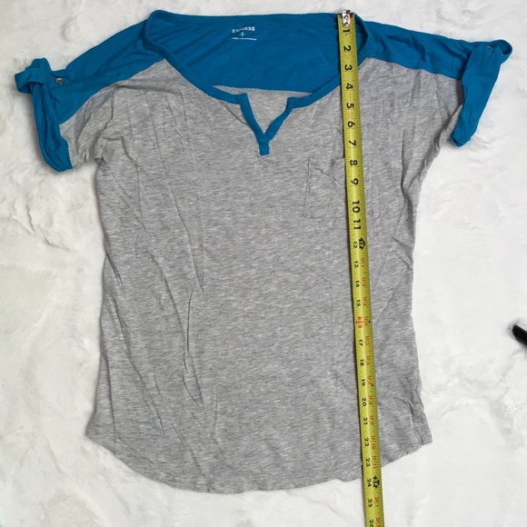 Express One Pocket Turquoise/Grey Relaxed Top - Picture 6 of 6